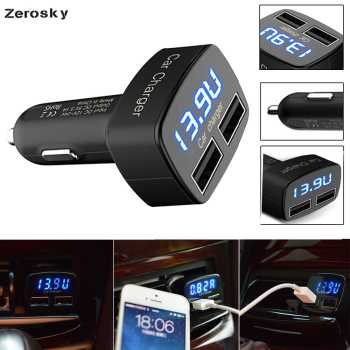 Dual USB Car Charger 4 in 1 Thermometer Digital Display Charging Cigarette Lighter Car Charger For All Mobile Phone M.No.Zerosky